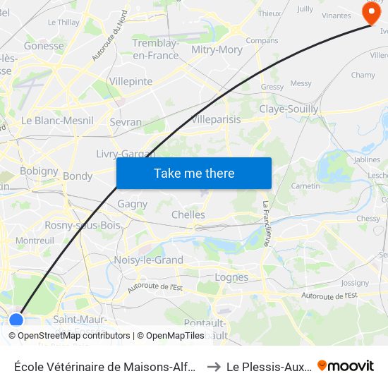 École Vétérinaire de Maisons-Alfort - Métro to Le Plessis-Aux-Bois map
