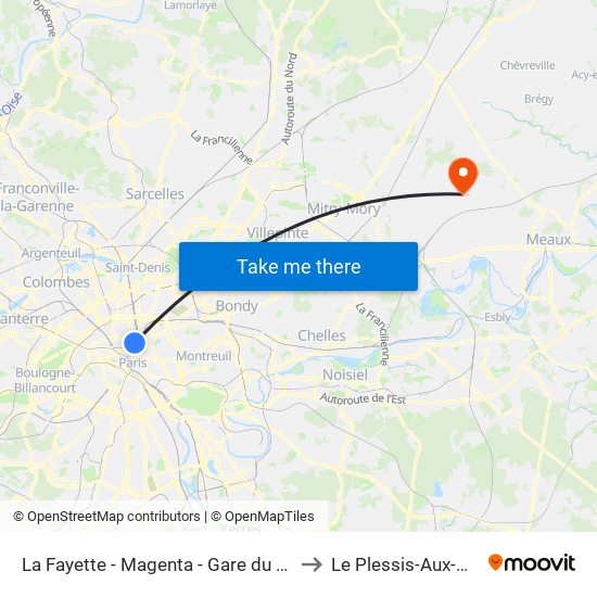 La Fayette - Magenta - Gare du Nord to Le Plessis-Aux-Bois map