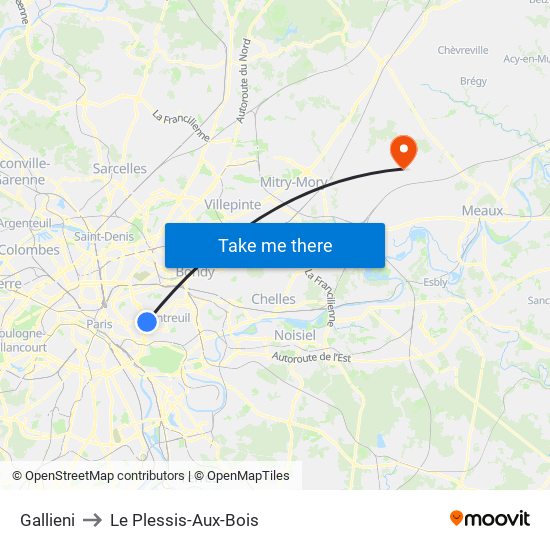 Gallieni to Le Plessis-Aux-Bois map