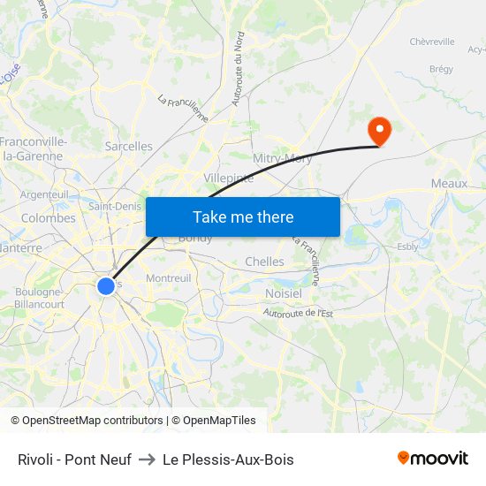 Rivoli - Pont Neuf to Le Plessis-Aux-Bois map
