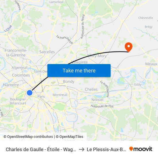 Charles de Gaulle - Étoile - Wagram to Le Plessis-Aux-Bois map