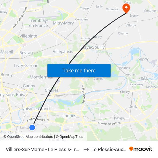 Villiers-Sur-Marne - Le Plessis-Trévise RER to Le Plessis-Aux-Bois map