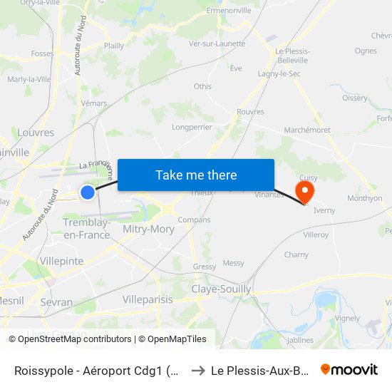 Roissypole - Aéroport Cdg1 (G1) to Le Plessis-Aux-Bois map
