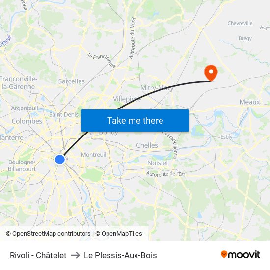 Rivoli - Châtelet to Le Plessis-Aux-Bois map