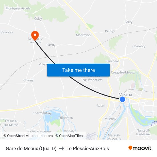 Gare de Meaux (Quai D) to Le Plessis-Aux-Bois map