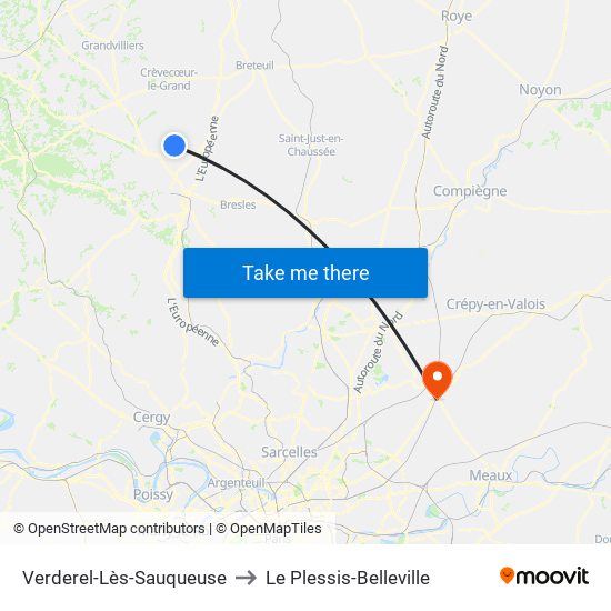 Verderel-Lès-Sauqueuse to Le Plessis-Belleville map