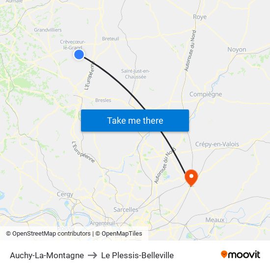 Auchy-La-Montagne to Le Plessis-Belleville map