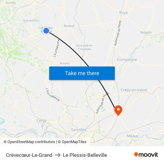 Crèvecœur-Le-Grand to Le Plessis-Belleville map