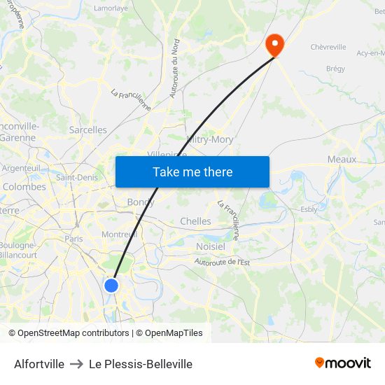 Alfortville to Le Plessis-Belleville map