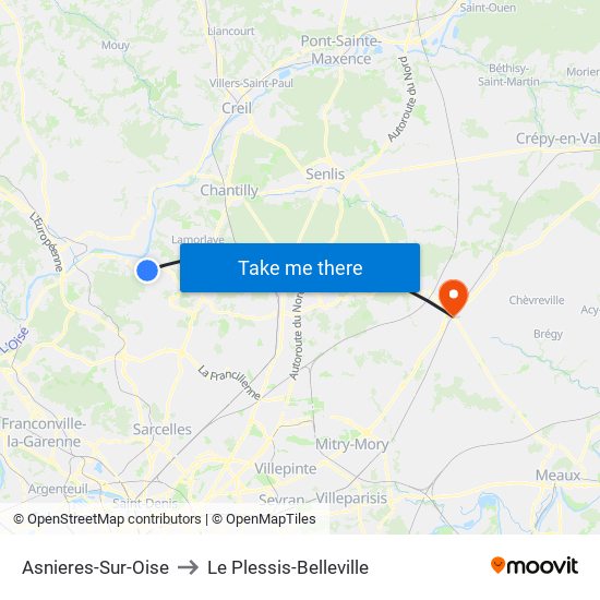 Asnieres-Sur-Oise to Le Plessis-Belleville map
