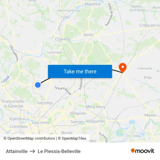 Attainville to Le Plessis-Belleville map