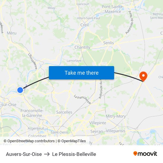 Auvers-Sur-Oise to Le Plessis-Belleville map