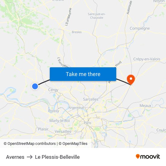 Avernes to Le Plessis-Belleville map