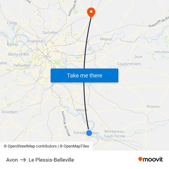Avon to Le Plessis-Belleville map
