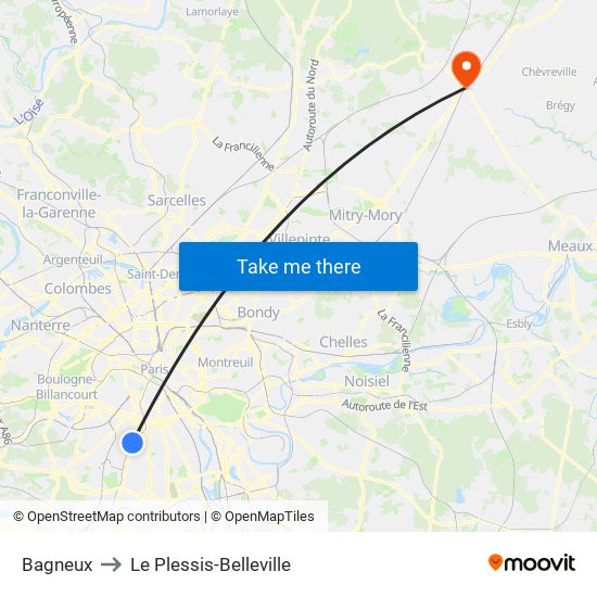 Bagneux to Le Plessis-Belleville map