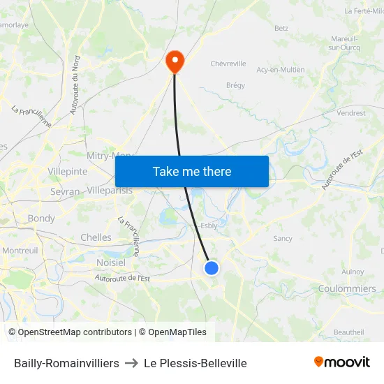 Bailly-Romainvilliers to Le Plessis-Belleville map