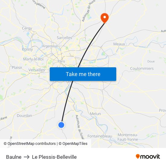 Baulne to Le Plessis-Belleville map