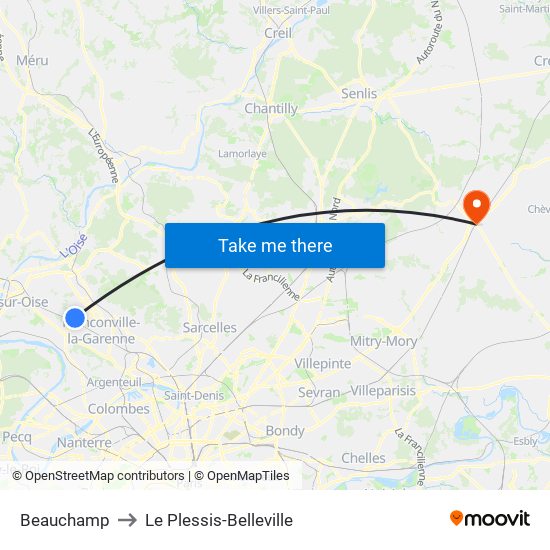 Beauchamp to Le Plessis-Belleville map