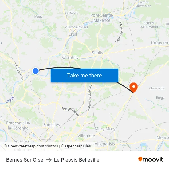 Bernes-Sur-Oise to Le Plessis-Belleville map