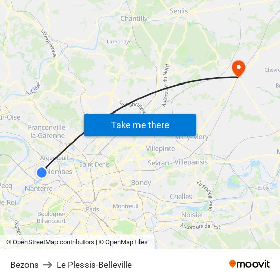 Bezons to Le Plessis-Belleville map