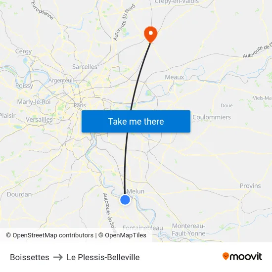 Boissettes to Le Plessis-Belleville map