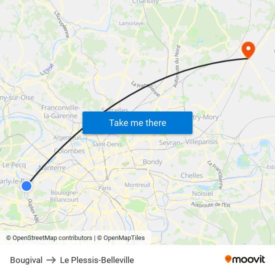 Bougival to Le Plessis-Belleville map