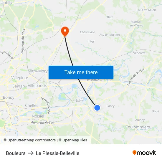 Bouleurs to Le Plessis-Belleville map