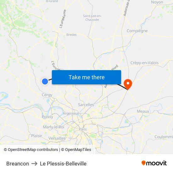 Breancon to Le Plessis-Belleville map