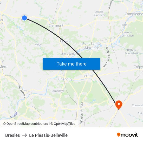 Bresles to Le Plessis-Belleville map