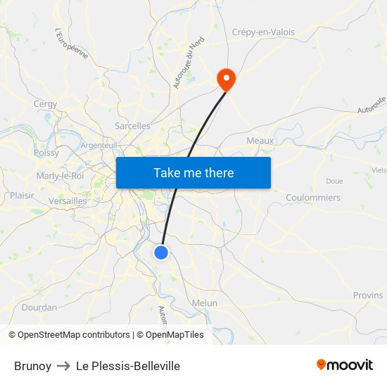 Brunoy to Le Plessis-Belleville map