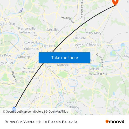 Bures-Sur-Yvette to Le Plessis-Belleville map