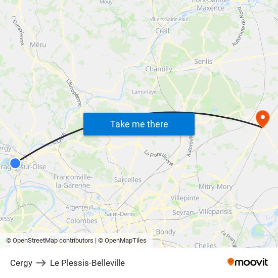 Cergy to Le Plessis-Belleville map