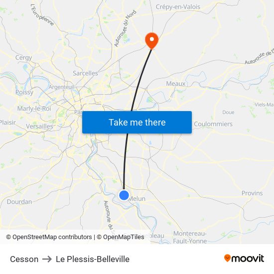 Cesson to Le Plessis-Belleville map
