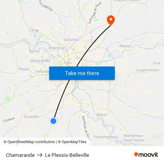 Chamarande to Le Plessis-Belleville map