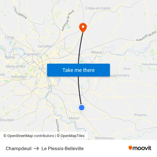 Champdeuil to Le Plessis-Belleville map