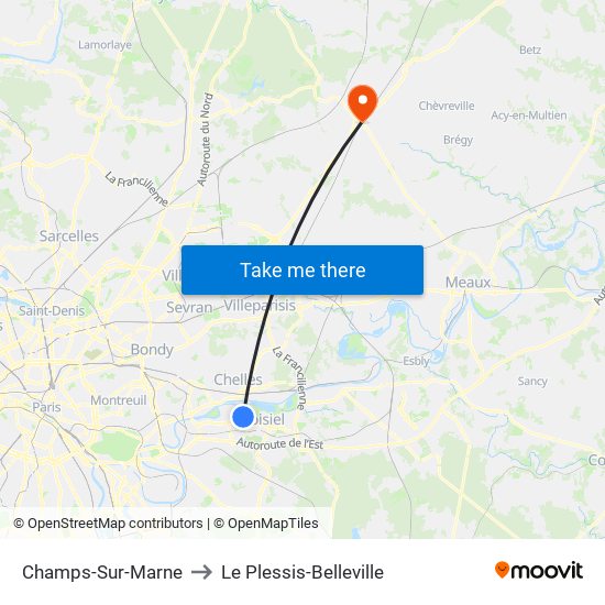 Champs-Sur-Marne to Le Plessis-Belleville map