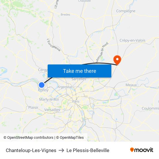 Chanteloup-Les-Vignes to Le Plessis-Belleville map