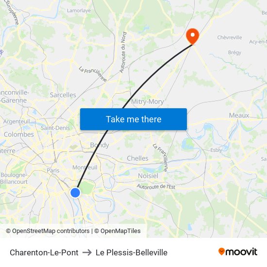 Charenton-Le-Pont to Le Plessis-Belleville map