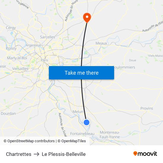 Chartrettes to Le Plessis-Belleville map