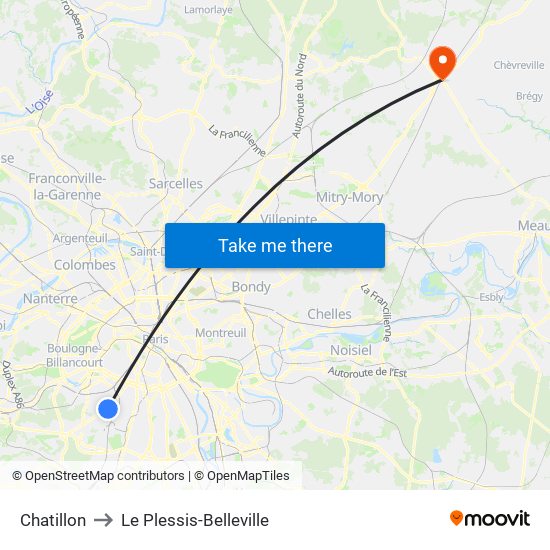Chatillon to Le Plessis-Belleville map