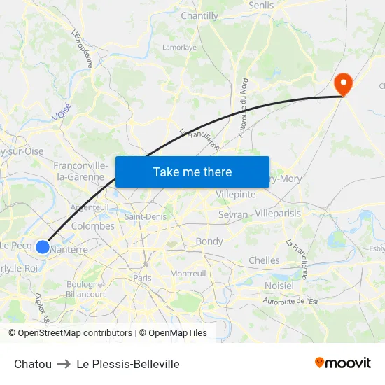 Chatou to Le Plessis-Belleville map