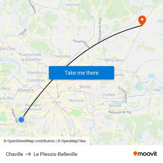 Chaville to Le Plessis-Belleville map