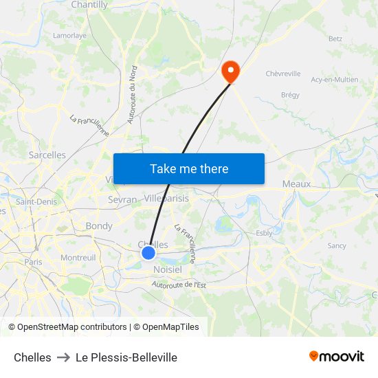 Chelles to Le Plessis-Belleville map