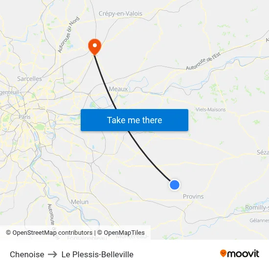 Chenoise to Le Plessis-Belleville map