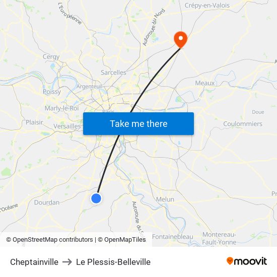Cheptainville to Le Plessis-Belleville map