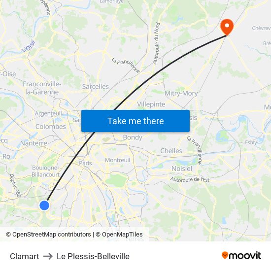 Clamart to Le Plessis-Belleville map