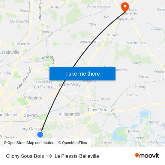 Clichy-Sous-Bois to Le Plessis-Belleville map