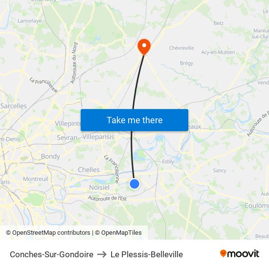 Conches-Sur-Gondoire to Le Plessis-Belleville map