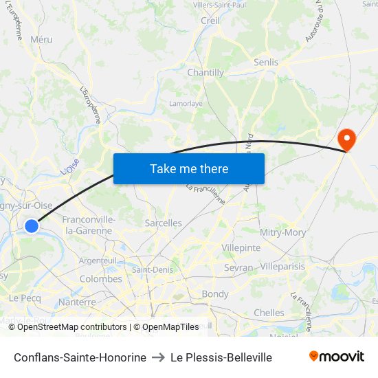 Conflans-Sainte-Honorine to Le Plessis-Belleville map