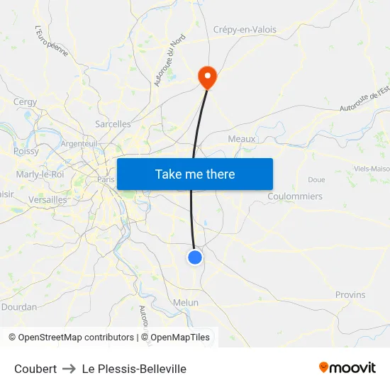 Coubert to Le Plessis-Belleville map
